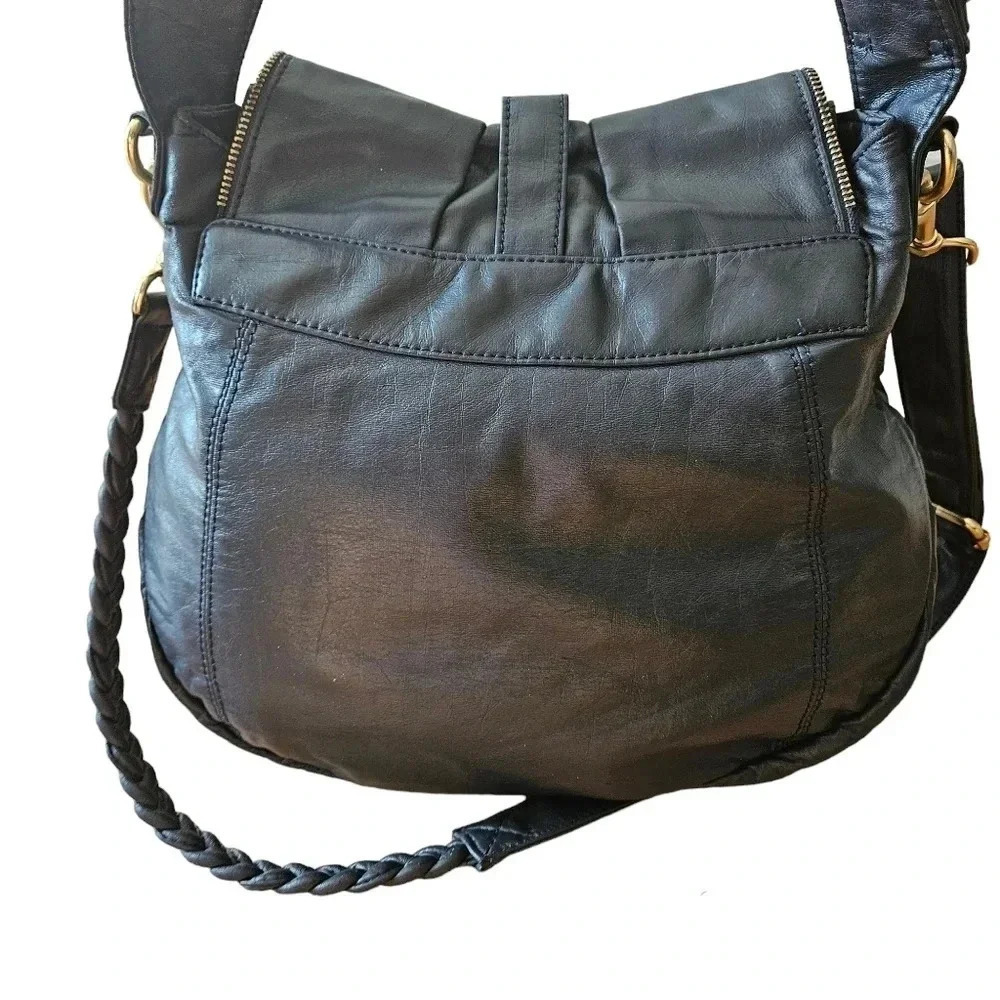 Matt & Nat Vegan Leather Braided Strap Crossbody Shoulder Bag Navy Blue. - Picture 7 of 13